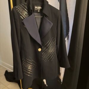 Elegant Black Women's Coat with Gold Accents